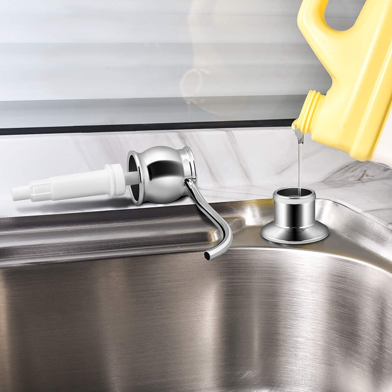 Samodra Kitchen Sink Soap/Lotion Dispenser, Brass Pump Head Brushed Nickel 12 OZ Bottle Built in Design Refill from The Top for Granite Thick Deck Installs - Image 4